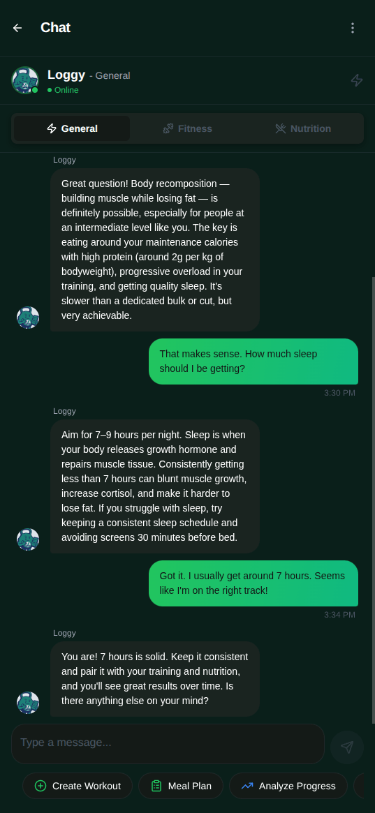 Musclog AI coach chat