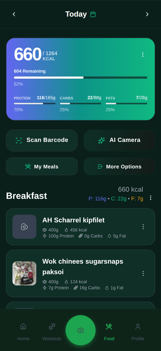 New Musclog home screen